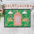 Load image into Gallery viewer, Door Mat, Personalized Mat, Outdoor or Indoor, Floor Entry Mat, Doormat, Preppy Leopard, Chinoiserie, Umbrella, Green, Pink, Initial