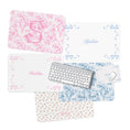 Load image into Gallery viewer, Fancy Rose Pattern Desk Pad, Personalized Cushion Pad, Monogram Desk Blotter Mat, Large Mouse Pad, Makeup Mat Pad, Love Ribbons, Pink, Blue