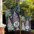 Load image into Gallery viewer, Custom Personalized Christmas Flag, Happy Holidays, Merry Christmas Winter, House Garden Flag, Monogram Flag, Maximalist Bright Trees