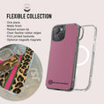 Load image into Gallery viewer, The image is an advertisement for a flexible collection of phone cases, featuring a pink case with a leopard print design and a clear case with a pink and black color scheme.