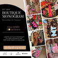 Load image into Gallery viewer, The image is an advertisement for a boutique monogram gift station, featuring various monogrammed phone cases and accessories.
