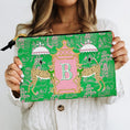 Load image into Gallery viewer, Custom Zip Bag, Makeup Bag, Travel Pouch, Tech, Monogram, Personalized, Letter, Initial, Chinoiserie Leopard Umbrellas