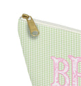 Load image into Gallery viewer, Custom Zip Bags, Pouch, Travel, Tech, Monogram, Personalized, Letter,Initial, Makeup, Accessory, Love Fancy Roses, Preppy Stripes, Green