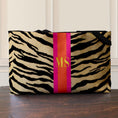 Load image into Gallery viewer, Custom Tote Bag, Large Travel Bag, Overnight, Monogram, Personalized, Letter, Initial, Zebra Pattern, Stripe, Red, Green, Pink, Blue