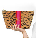 Load image into Gallery viewer, Custom Zip Bags, Pouch, Travel, Tech, Monogram, Personalized, Letter,Initial, Makeup, Accessory, Tiger Pattern, Stripe, Pink, Black, Green