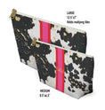 Load image into Gallery viewer, Custom Zip Bags, Pouch, Travel, Tech, Monogram, Personalized, Letter,Initial, Makeup, Accessory, Black Printed Cowhide Design, Stripe, Pink