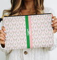 Load image into Gallery viewer, Custom Zip Bag, Makeup Bag, Travel Pouch, Tech, Monogram, Personalized, Letter,Initial, Preppy, Grand Millennial, Dainty Flowers, Pink Green
