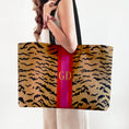 Load image into Gallery viewer, Custom Tote Bag, Large Travel Bag, Overnight, Monogram, Personalized, Letter, Initial, Tiger Pattern, Stripe, Red, Green, Pink, Blue