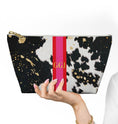 Load image into Gallery viewer, Custom Zip Bags, Pouch, Travel, Tech, Monogram, Personalized, Letter,Initial, Makeup, Accessory, Black Printed Cowhide Design, Stripe, Pink