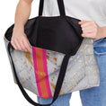 Load image into Gallery viewer, Custom Tote Bag, Large Travel Bag, Overnight, Monogram, Personalized, Letter, Initial, White Printed Cowhide Pattern, Stripe, Red, Pink