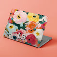 Load image into Gallery viewer, Custom MacBook Case, Air, Pro, Personalized Laptop Cover, 2-Pieces, Monogram Tech, Preppy, Fun Bright Watercolor Flowers, Shadow Initials