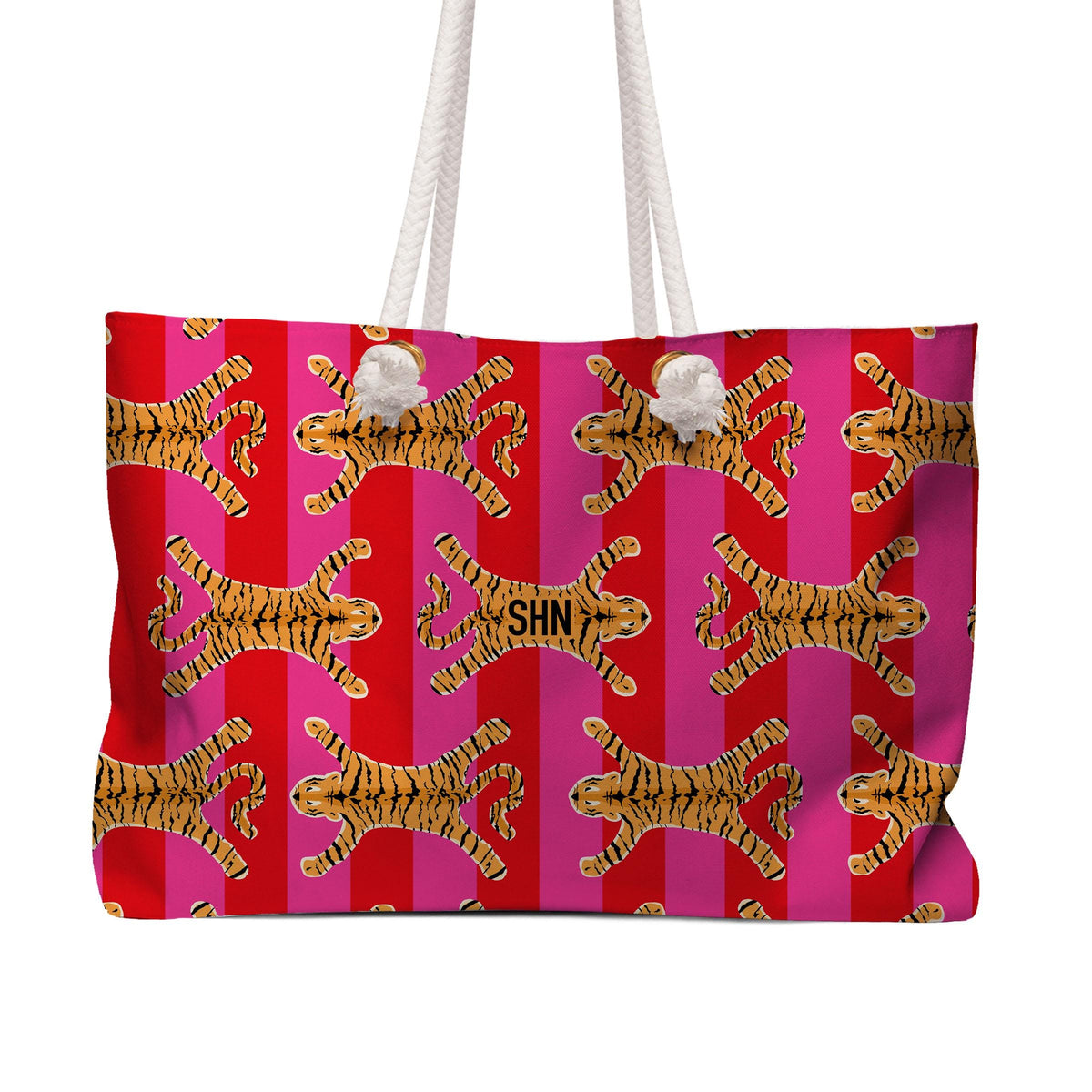Custom Tote Bag, Large Travel Bag, Monogram, Rope, Personalized, Letter, Name, Initial, Preppy, Tiger Rug, Stripes, Mahjong Bag, Gift