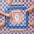 Load image into Gallery viewer, Custom Mahjong Tablecloth, Card Game Table Cover, Monogram, Personalized, Letter, Initial, Preppy, Ginger Jar, Leopards, Peachy Blue