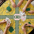 Load image into Gallery viewer, Custom Mahjong Tablecloth, Card Game Table Cover, Monogram, Personalized, Letter, Initial, Chinoiserie, Birds, Golden, Greek Key, Green Pink