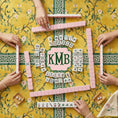 Load image into Gallery viewer, Custom Mahjong Tablecloth, Card Game Table Cover, Monogram, Personalized, Letter, Initial, Chinoiserie, Birds, Golden, Greek Key, Green Pink