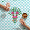 Load image into Gallery viewer, Custom Mahjong Tablecloth, Card Game Table Cover, Monogram, Personalized, Letter, Initial, Preppy Monkeys, Checker, Tropical Pink
