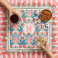 Load image into Gallery viewer, Custom Mahjong Tablecloth, Card Game Table Cover, Monogram, Personalized, Initial, Preppy, Flowers, Cottage, Blue, Red, Orange, Peach, Pink