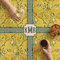 Load image into Gallery viewer, Custom Mahjong Tablecloth, Card Game Table Cover, Monogram, Personalized, Letter, Initial, Chinoiserie, Birds, Golden, Greek Key, Green Pink