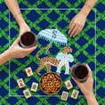 Load image into Gallery viewer, Custom Mahjong Tablecloth, Card Game Cover, Monogram, Personalized, Letter, Initial, Chinoiserie, Leopard, Cheetah, Umbrella, Blue, Green