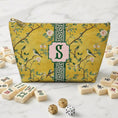 Load image into Gallery viewer, Custom Zip Mahjong Card Bag, Monogram, Personalized, Letter, Initial, Travel Pouch, Tech, Chinoiserie, Preppy, Golden Vintage Birds