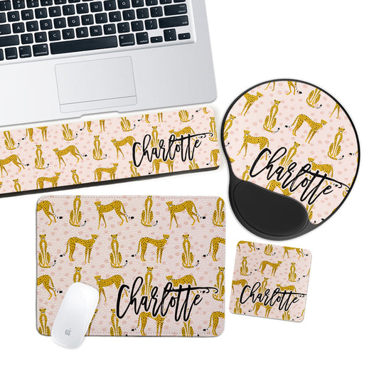 Leather Personalized Mouse Pads, Keyboard Wrist Rest, Custom Gel Mouse Pad, Monogram MousePad, Mousepad, Cheetah Leopard Polka Dot, Name