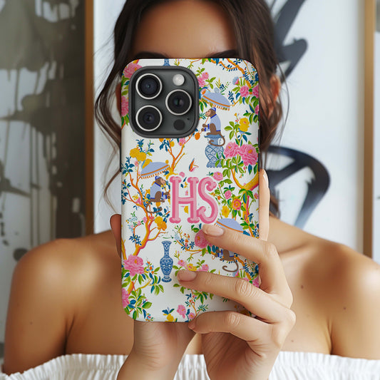 Personalized Large Initial Phone Case, Chinoiserie Preppy