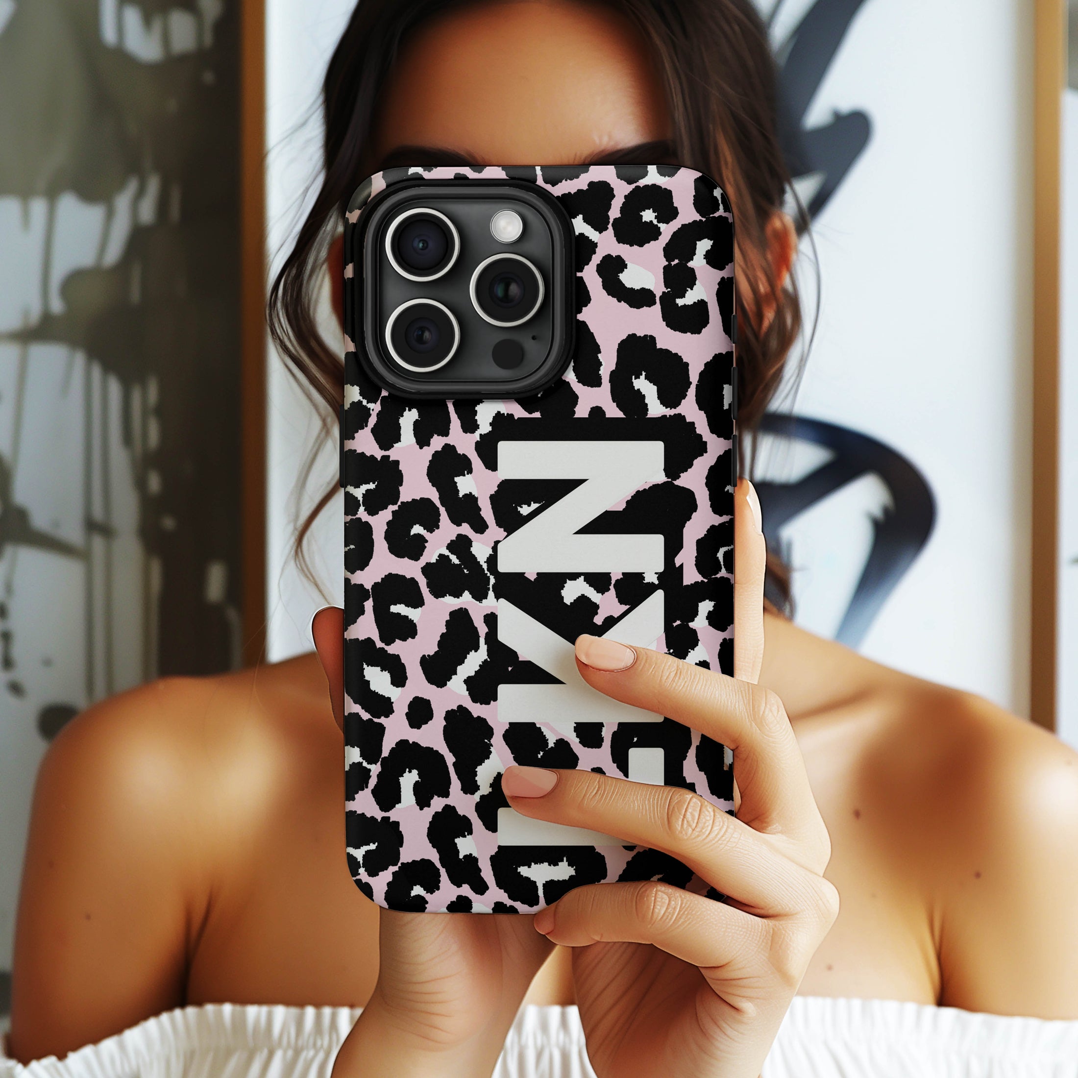 Personalized Large Initial Phone Case, Leopard