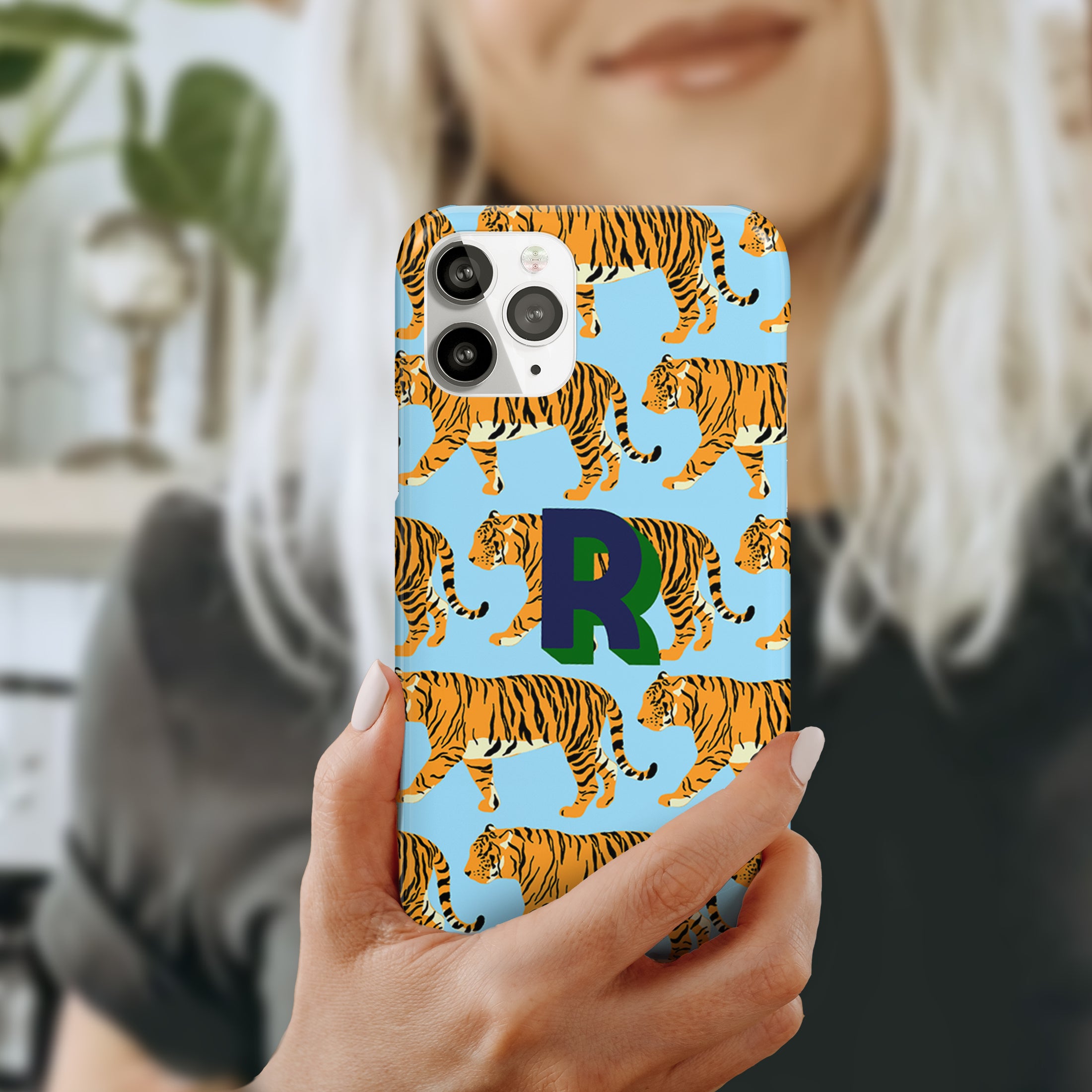 Personalized Large Initial Phone Case, Animal Print