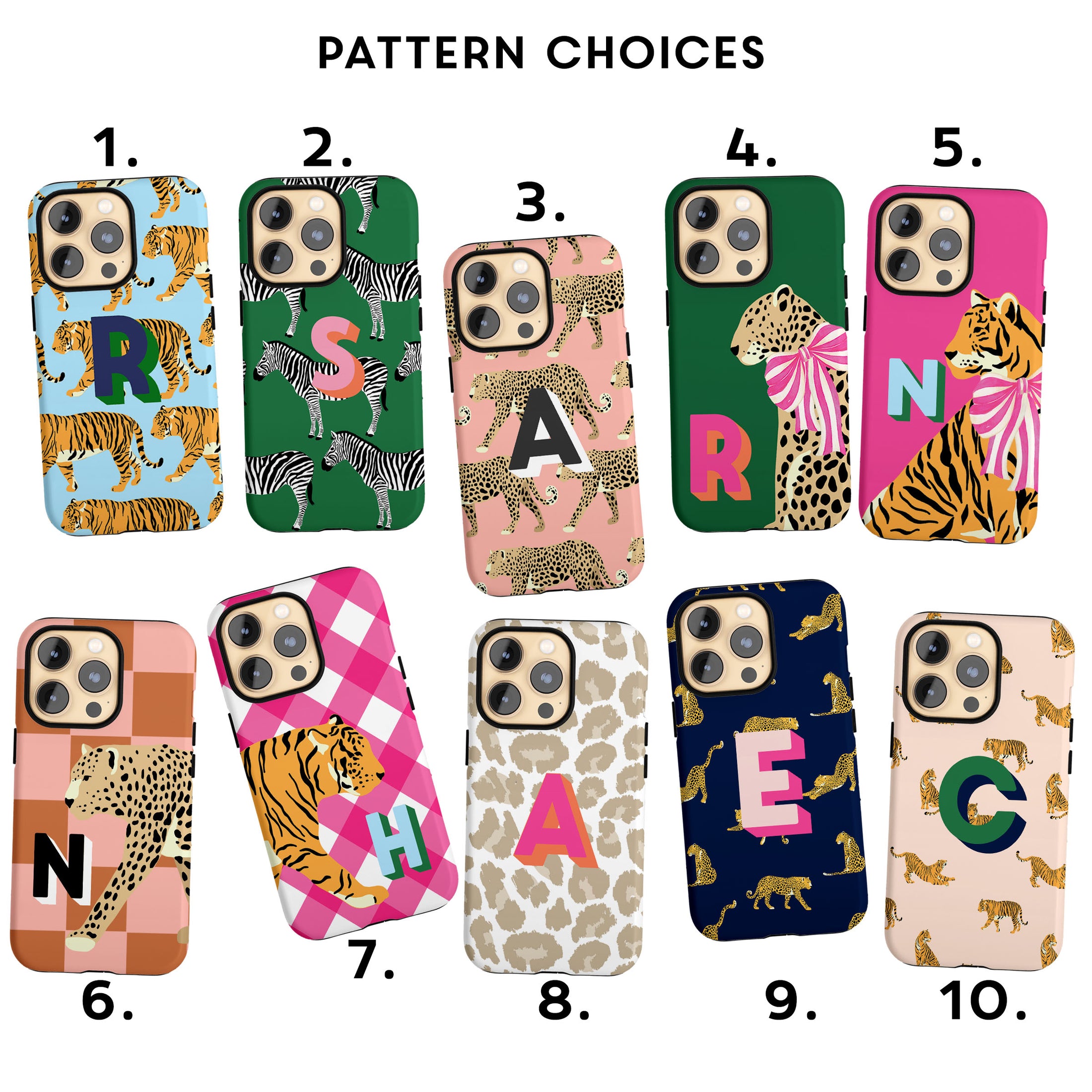 Personalized Large Initial Phone Case, Animal Print