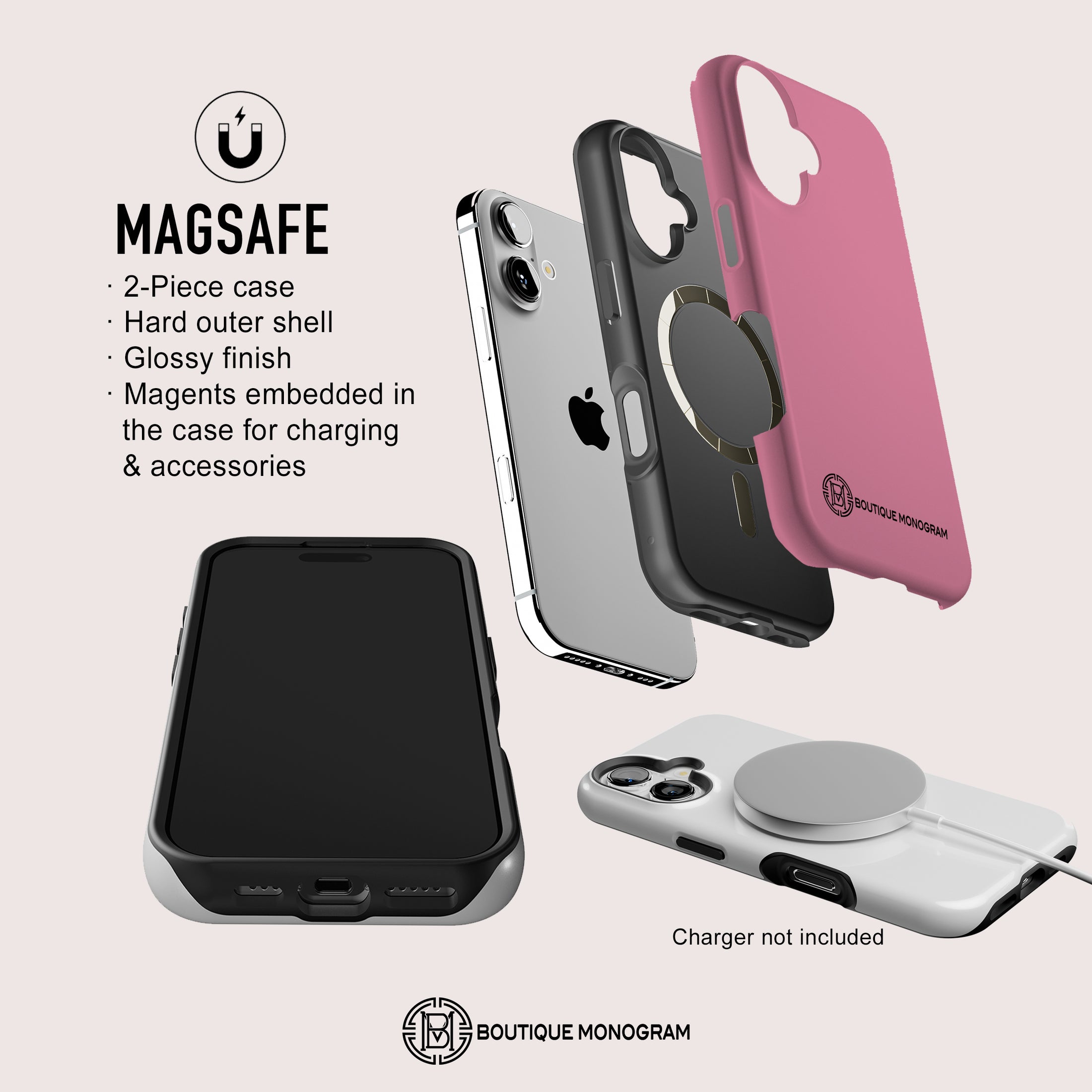 Personalized iPhone Case, Custom Phone Case, Monogram Phone Case, Name Initials Magsafe, 2 Pieces Personalized iPhone Case, Custom Phone Case, Monogram Phone Case, Name Initials Magsafe, 2 Pieces