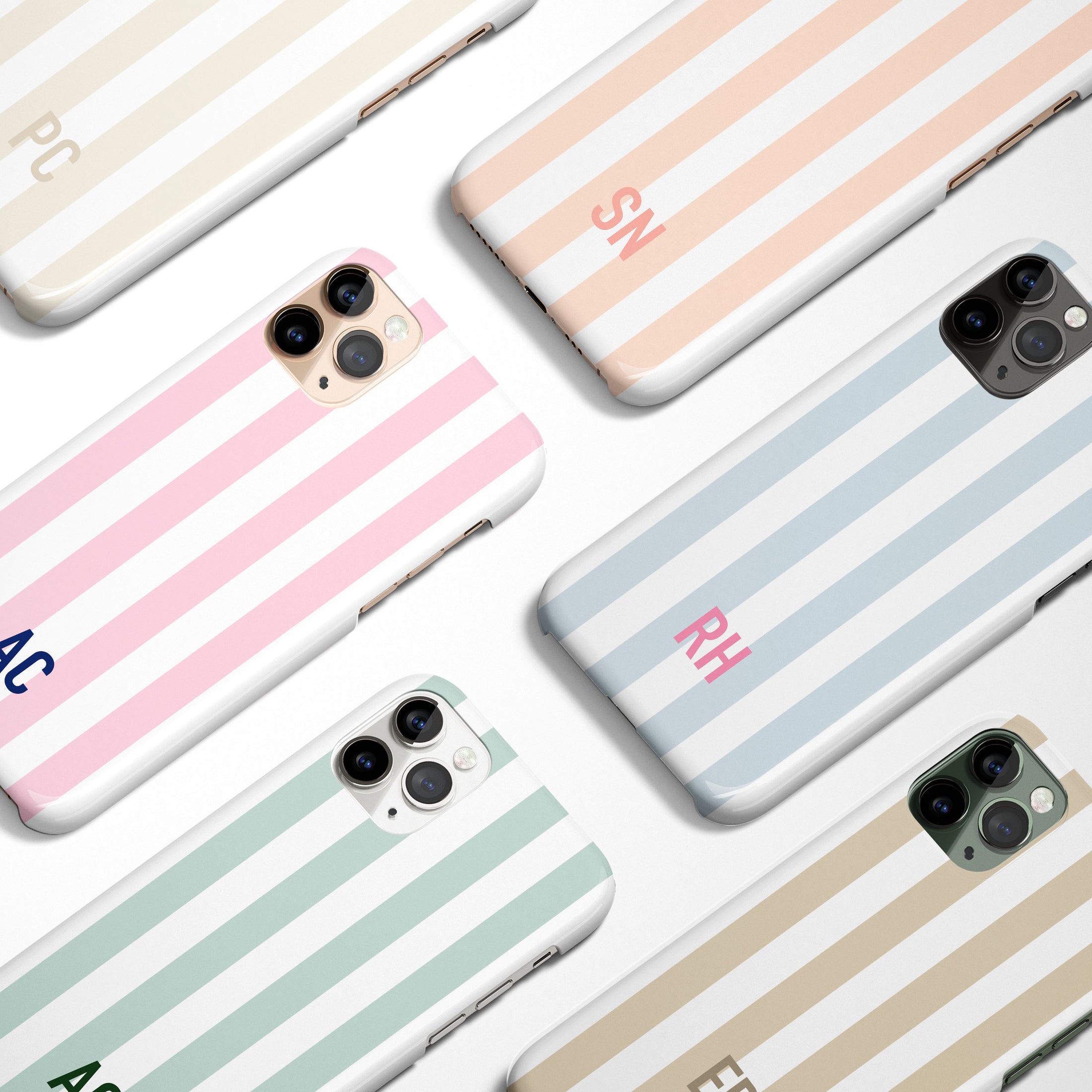 Personalized Shadow Initial Phone Case, Pastel Stripes