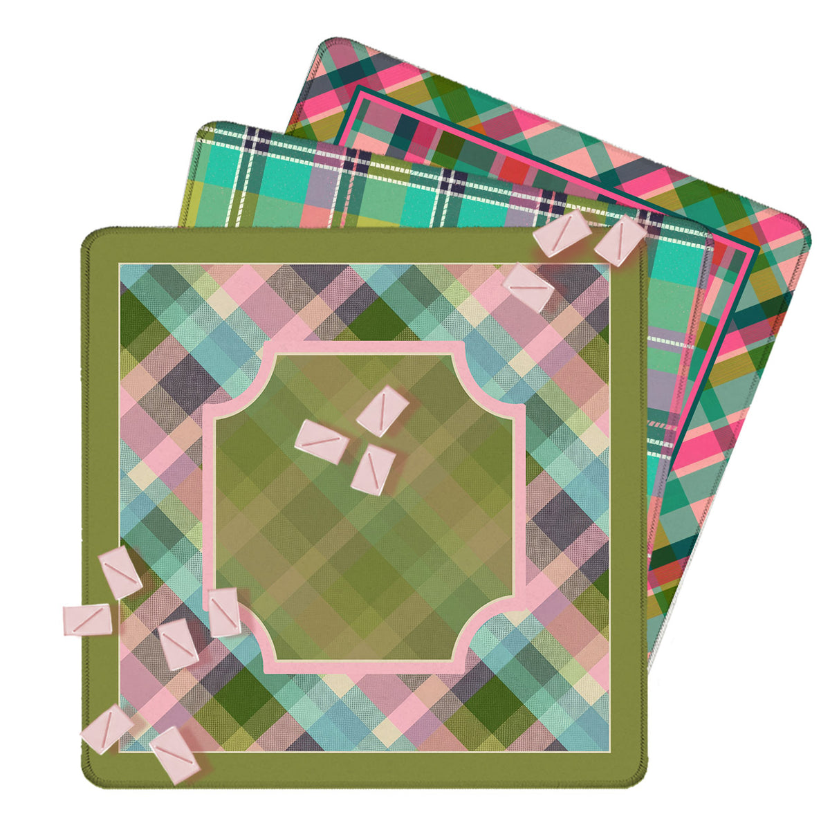 31" Mahjong Mat, Pink Plaid, Wholesale