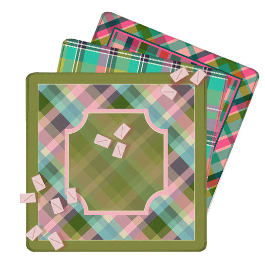 31" Mahjong Mat, Pink Plaid, Wholesale