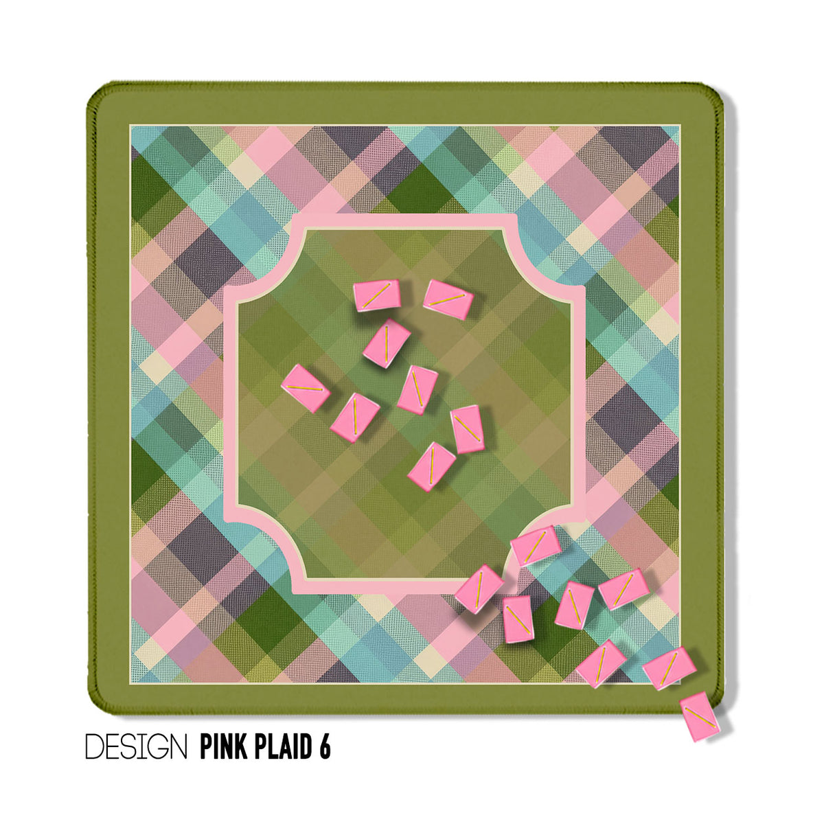 31" Mahjong Mat, Pink Plaid, Wholesale