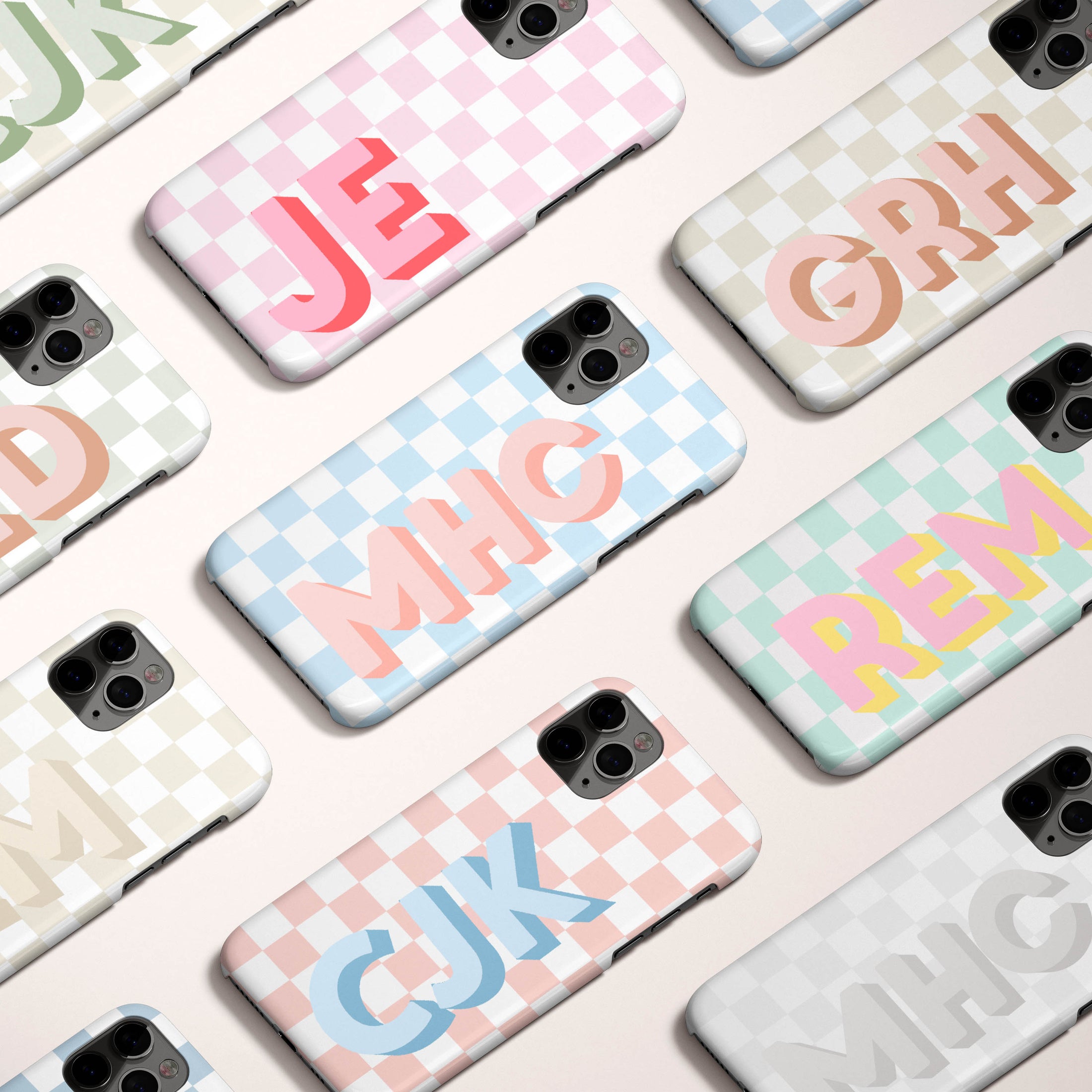 Personalized Large Initial Phone Case, Pastel Checker