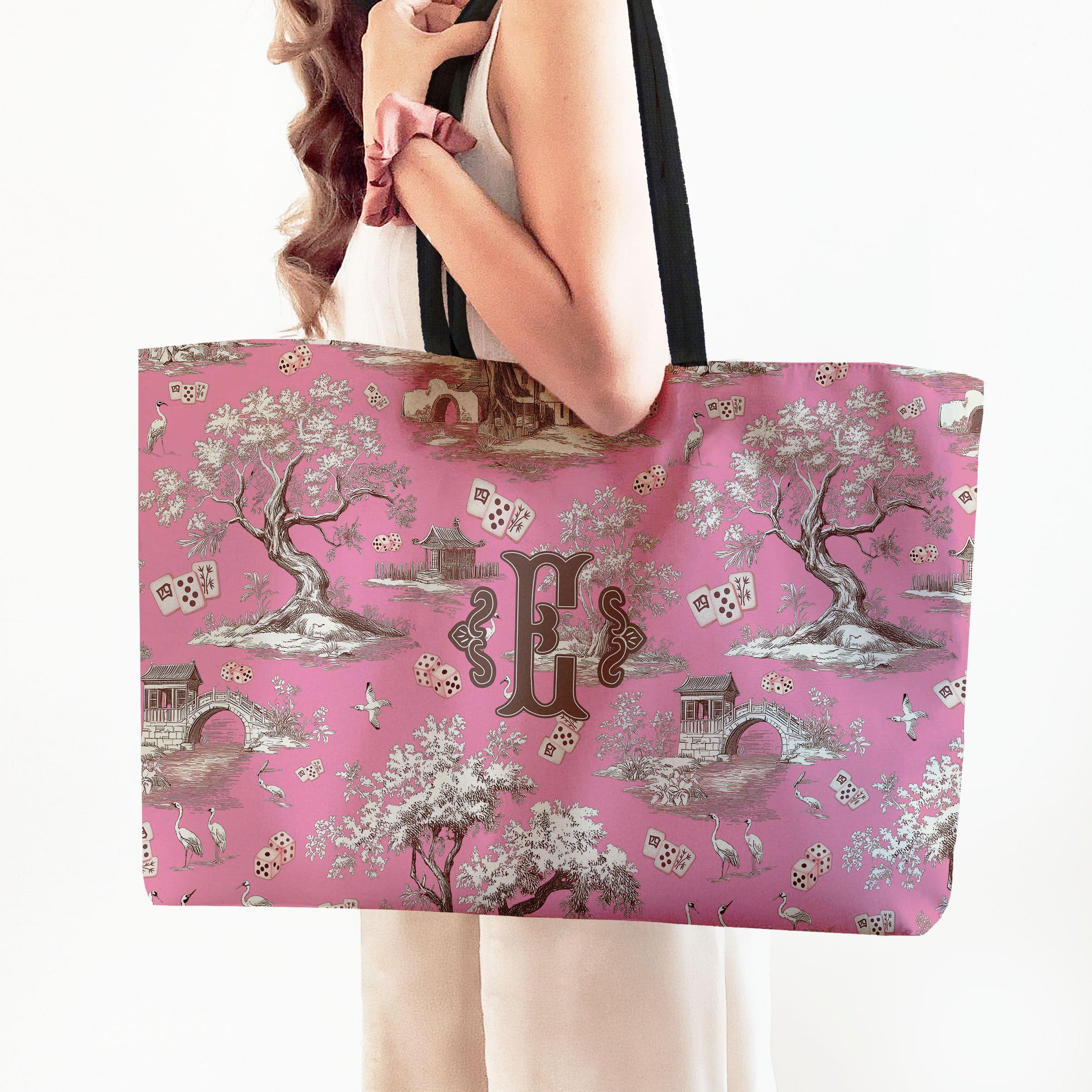 Custom Tote Bag, Mahjong Toile  Tote Bags- Boutique Monogram