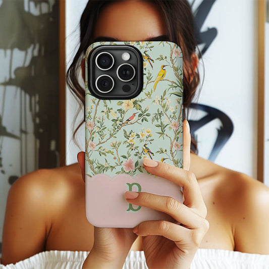 Personalized Large Initial Phone Case, Chinoiserie Preppy