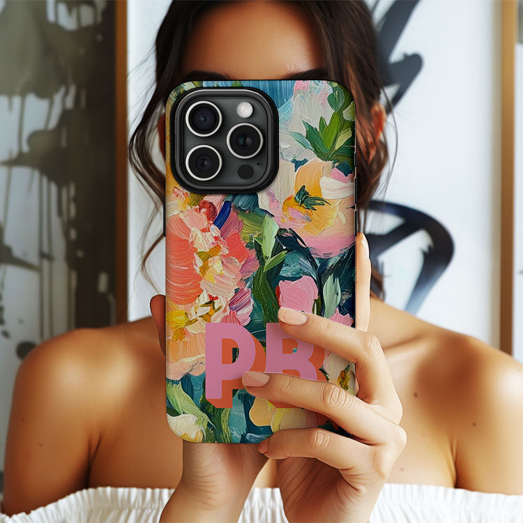 Personalized Large Initial Phone Case, Floral Pattern