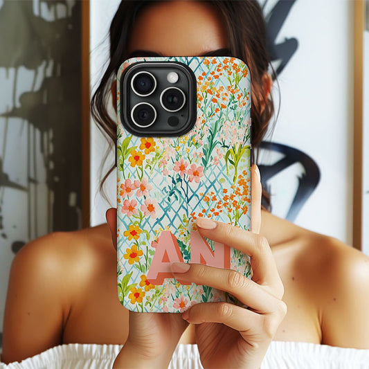 Personalized Large Initial Phone Case, Floral Pattern