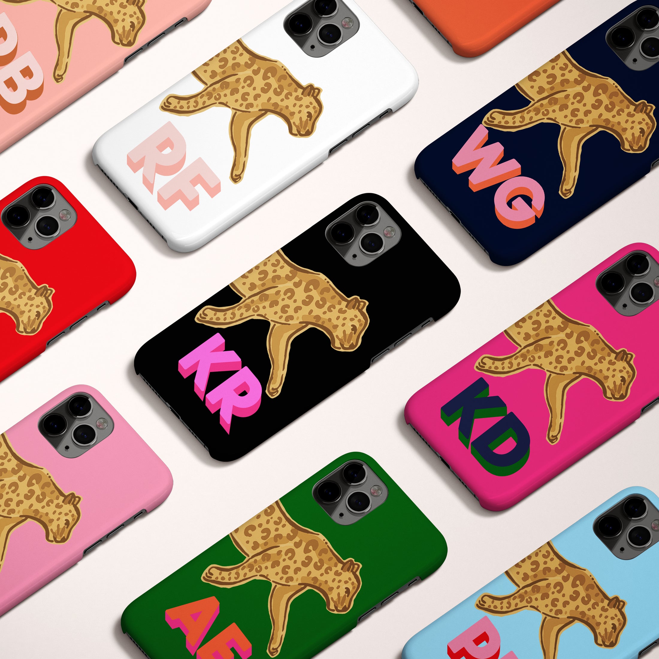 Personalized Large Initial Phone Case, Leopard