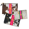 Load image into Gallery viewer, Custom Accessory Zip Bag, Pouch, Clutch, Makeup, Travel, Tech,Monogram, Personalized, Letter, Initial, Cow Hide, White, Black, Brown, Stripe
