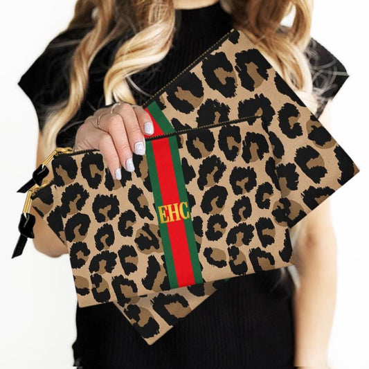 Custom Accessory Zip Bag, Pouch, Clutch, Makeup, Travel, Tech,Monogram, Personalized, Letter, Initial, Leopard, Cheetah, Stripe