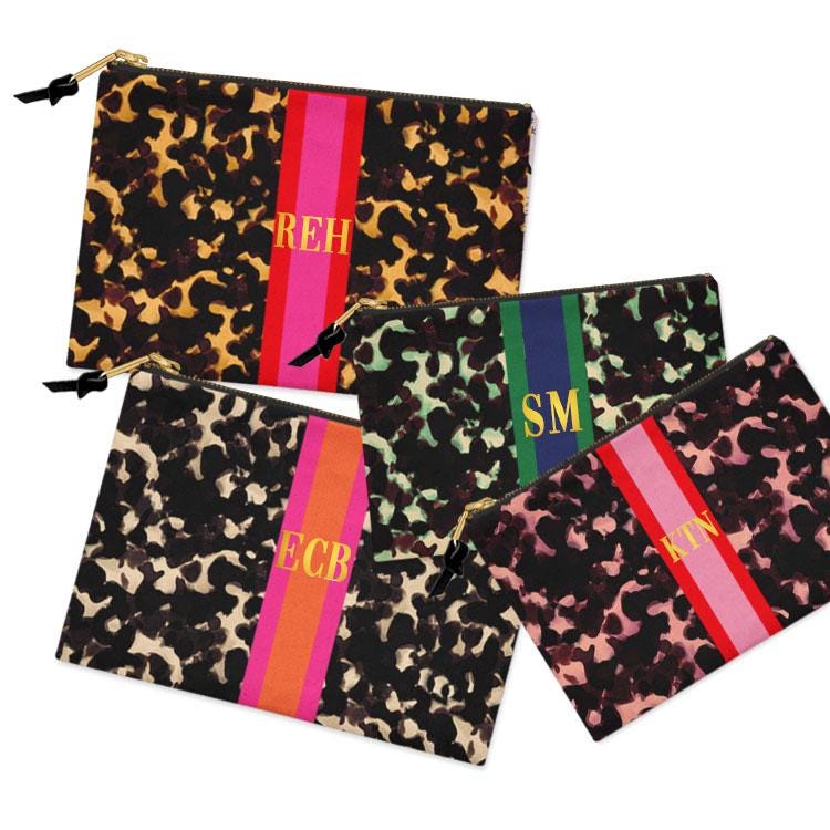 Custom Accessory Zip Bag, Pouch, Clutch, Makeup Bag, Travel Pouch, Tech, Large, Monogram, Personalized, Letter, Initial, Tortoise, Stripe