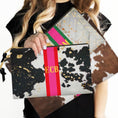 Load image into Gallery viewer, Custom Accessory Zip Bag, Pouch, Clutch, Makeup, Travel, Tech,Monogram, Personalized, Letter, Initial, Cow Hide, White, Black, Brown, Stripe
