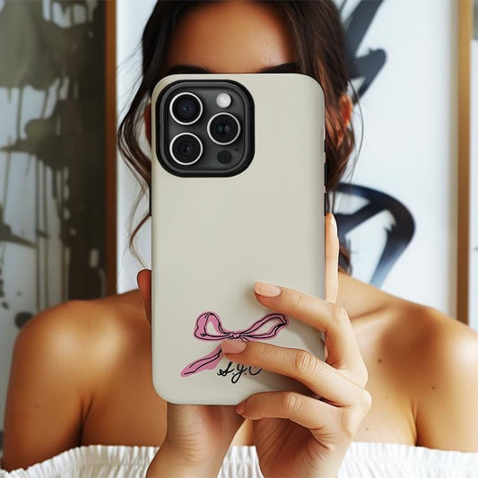 Personalized Bow Phone Case, Custom Name, iPhone 17, 16e, 15, 14, 13, Magsafe,Pro Max, Plus, Mini, Name Initials, Modern Minimalist Bow
