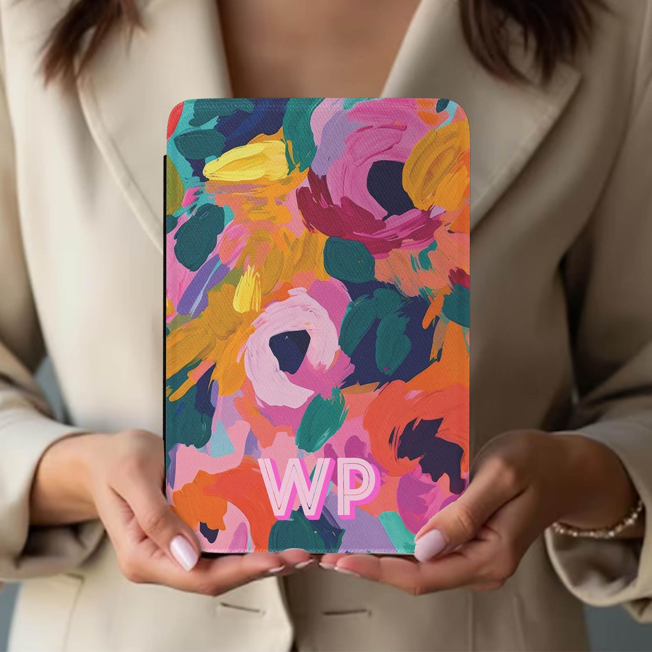 Personalized Kindle Case, Paperwhite 7”,Colorsoft Signature 2024, Custom Cover, Handle, Initials, Watercolor Paint, Colorful
