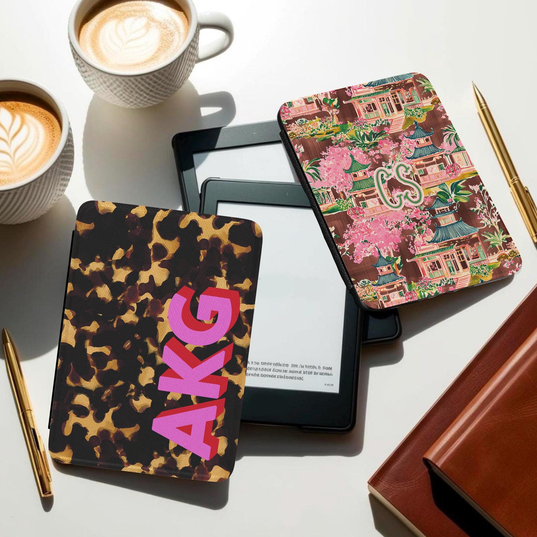 Personalized Kindle Case, Paperwhite 7”, Colorsoft Signature 2024, Custom Cover, Monogram,Handle, Initials, Stripes, Pink, Green, Red, Blue
