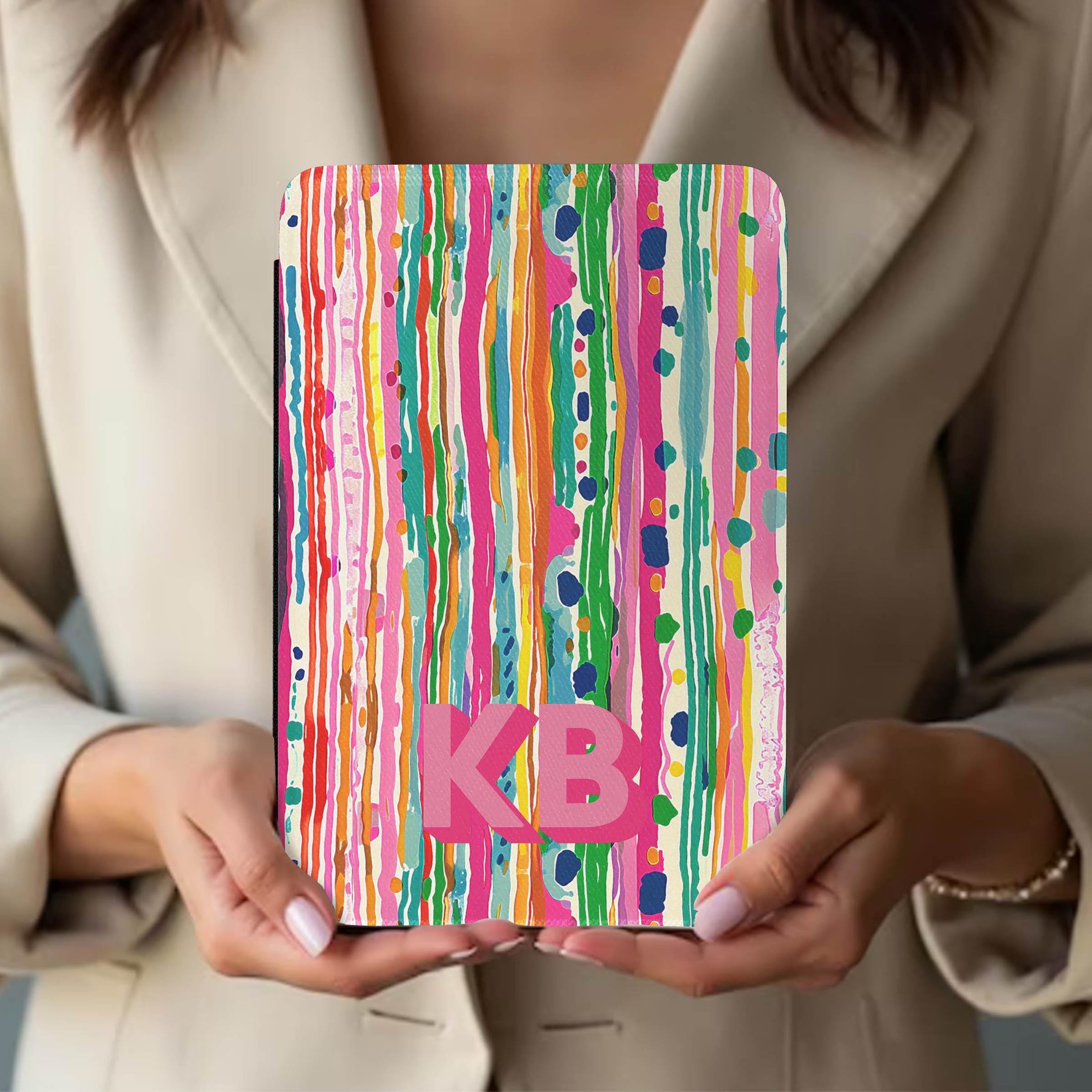 Personalized Kindle Case, Paperwhite 7”,Colorsoft Signature 2024, Custom Cover, Handle, Initials, Watercolor Paint, Colorful