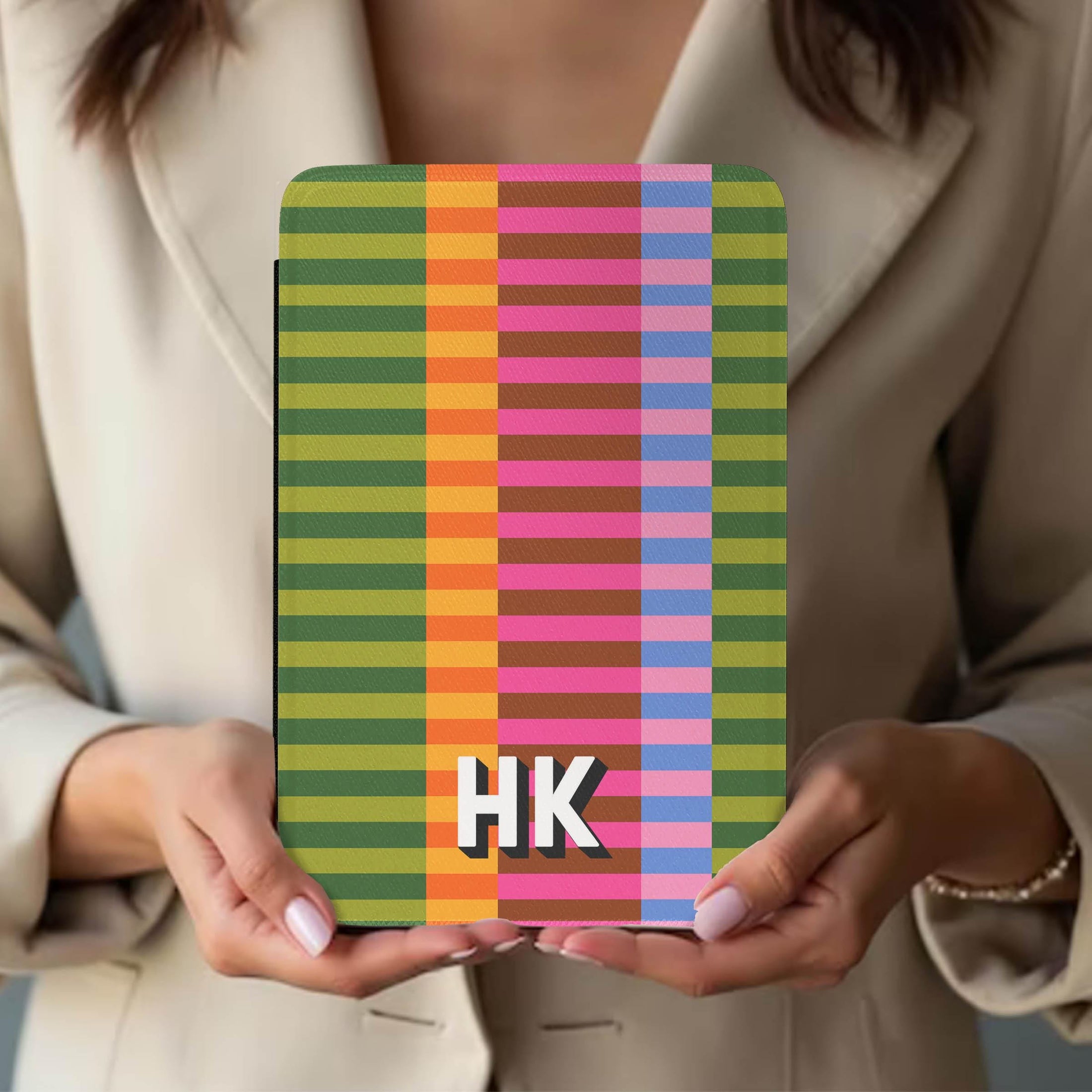 Personalized Kindle Case, Paperwhite 7”,Colorsoft Signature 2024, Custom Cover, Handle, Initials, Bright Bold Color Block