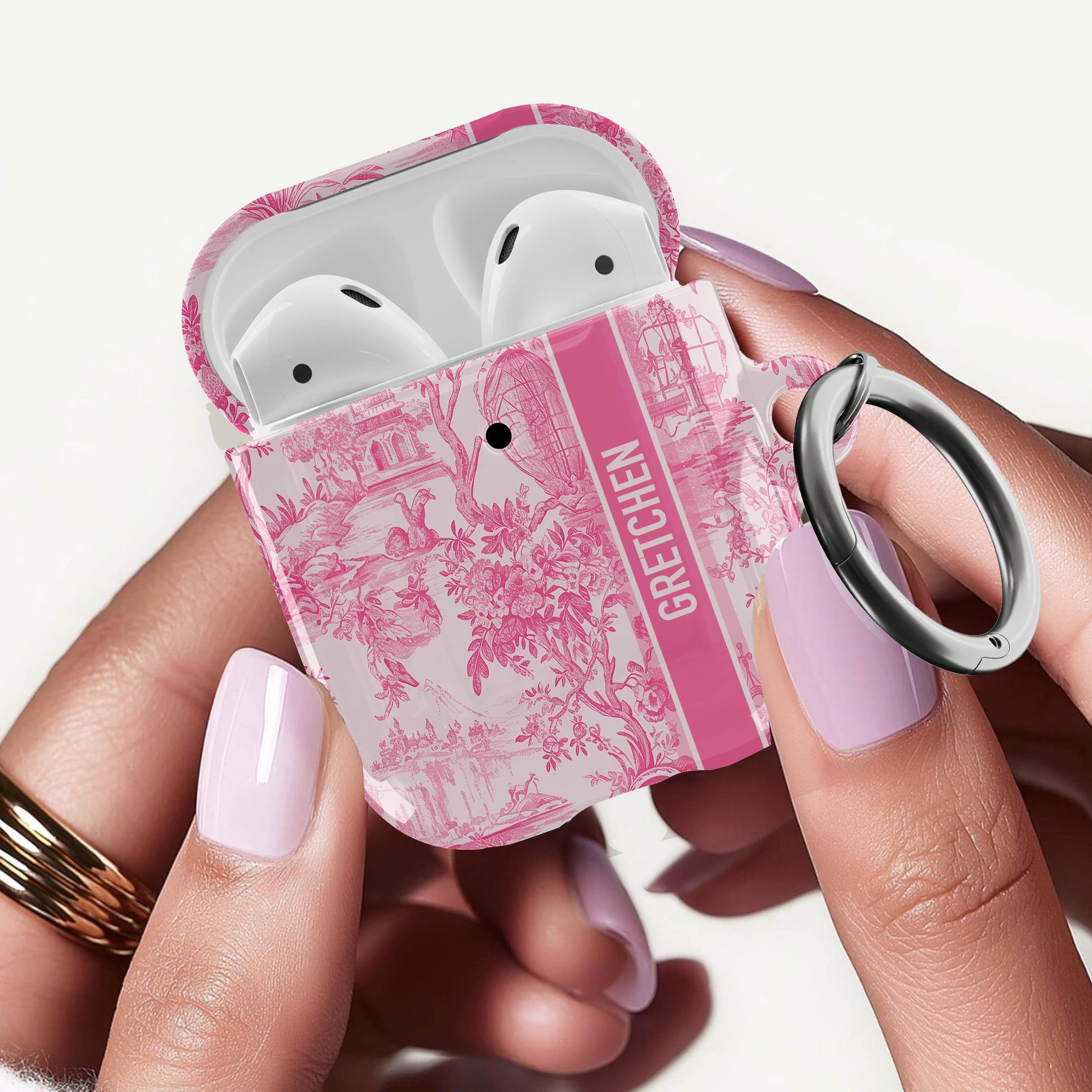 Personalized AirPods Case, AirPods Pro, Gen 1, 2,Custom Cover, Monogram, Large Initials, Top Seller, Blue Pink Designer Toile, Antique